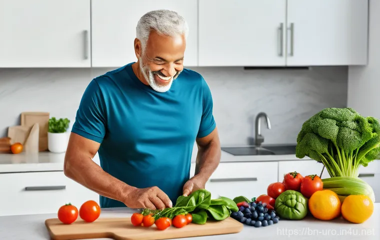 전립선 마사지의 효과와 부작용 - **Prompt 1: Healthy Lifestyle for Prostate Health**
    A vibrant, sunlit image depicting a diverse ...