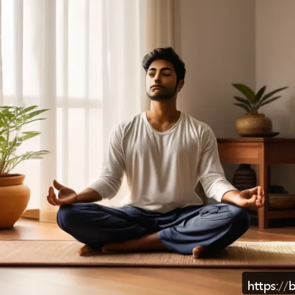 남성 불임 검사를 위한 준비사항 - A serene indoor scene showing a young Bengali man sitting cross-legged on a traditional mat, practic...